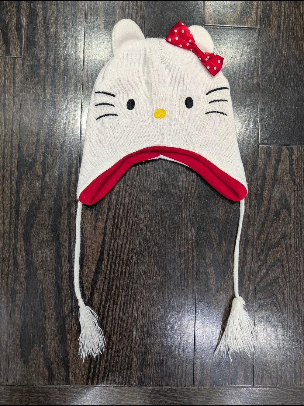 5/$35 Girls Sanrio Hello Kitty Knit Beanie – Earflaps & Tassels – OSFM